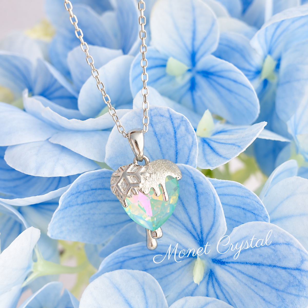 “Melting Heart” S925 Sterling Silver Snowflake Heart Necklace