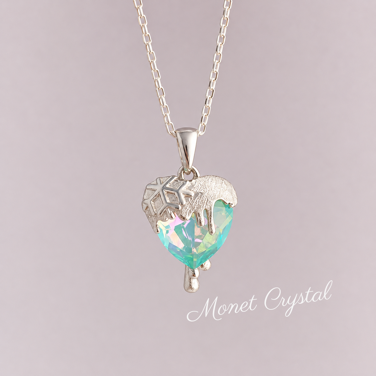 “Melting Heart” S925 Sterling Silver Snowflake Heart Necklace