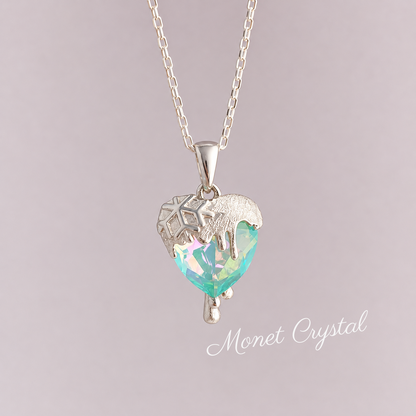“Melting Heart” S925 Sterling Silver Snowflake Heart Necklace