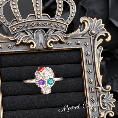 “Memento Mori” White Gold Plated S925 Sterling Silver Skull Zircon Adjustable Ring