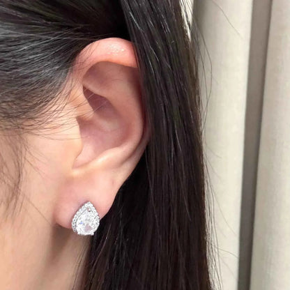 "Mermaid’s Tear" White Diamond Stud Earrings – S925 Sterling Silver Posts with 5A Cubic Zirconia