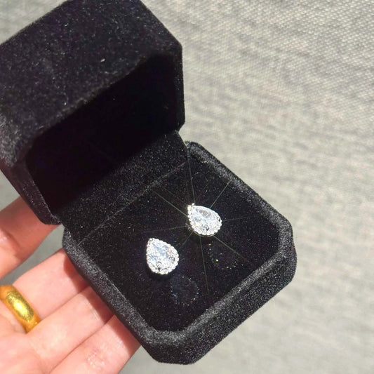 "Mermaid’s Tear" White Diamond Stud Earrings – S925 Sterling Silver Posts with 5A Cubic Zirconia