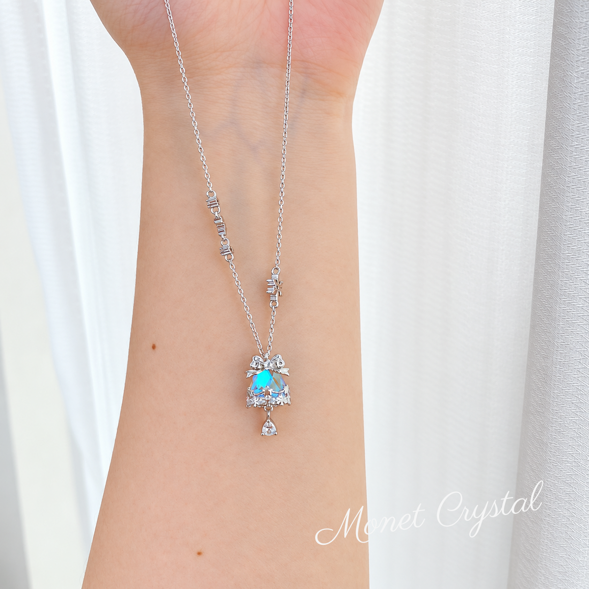 “Merry Chime” S925 Sterling Silver Moonstone Christmas Bell Necklace