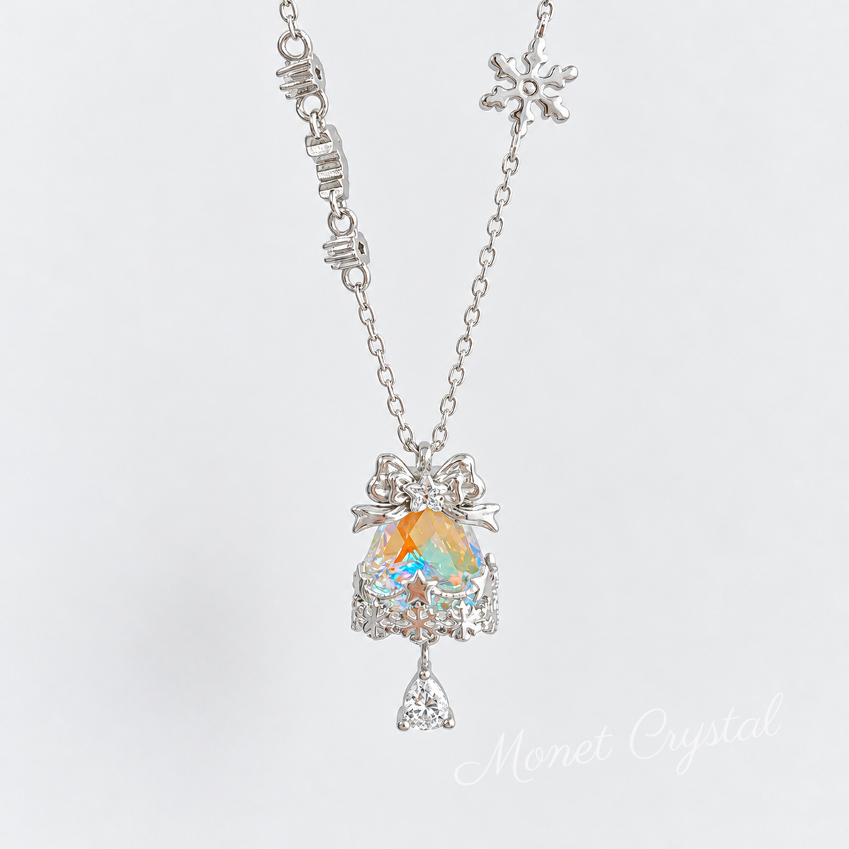 “Merry Chime” S925 Sterling Silver Moonstone Christmas Bell Necklace