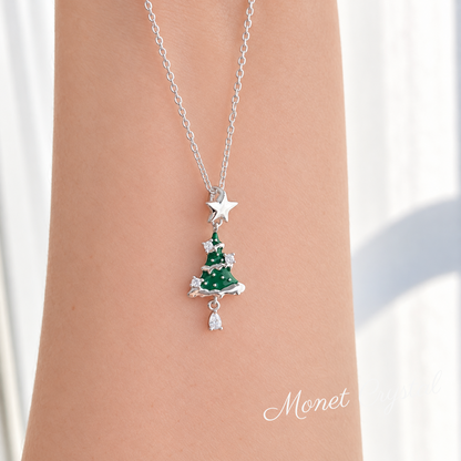 “Merry Evergreen” S925 Sterling Silver Resin Christmas Tree Zircon Necklace
