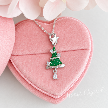 “Merry Evergreen” S925 Sterling Silver Resin Christmas Tree Zircon Necklace