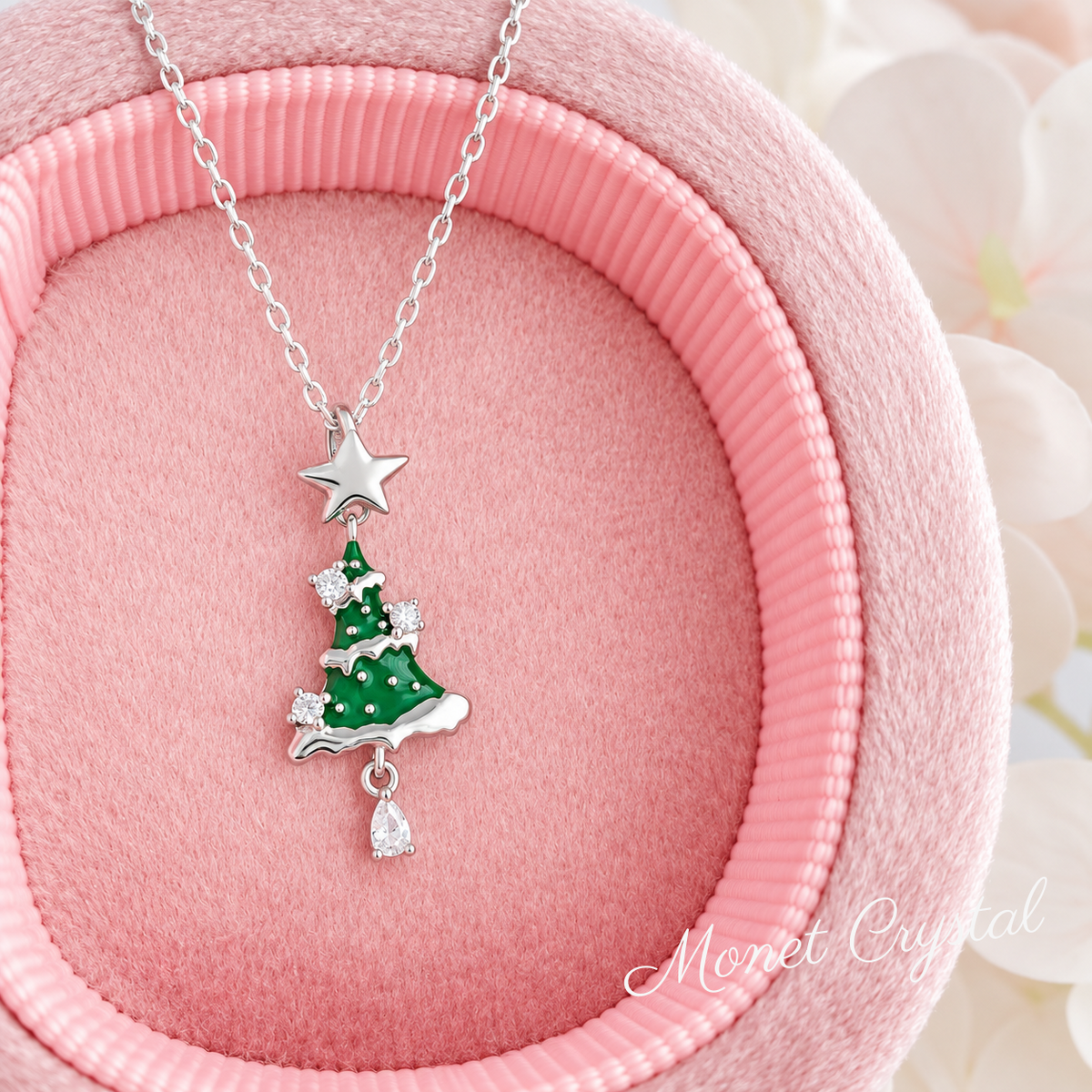 “Merry Evergreen” S925 Sterling Silver Resin Christmas Tree Zircon Necklace