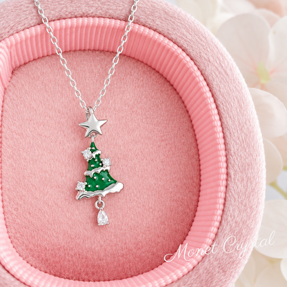 “Merry Evergreen” S925 Sterling Silver Resin Christmas Tree Zircon Necklace