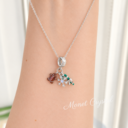 “Merry Little Things” White Gold Plated S925 Sterling Silver Moonstone Christmas Charm Necklace