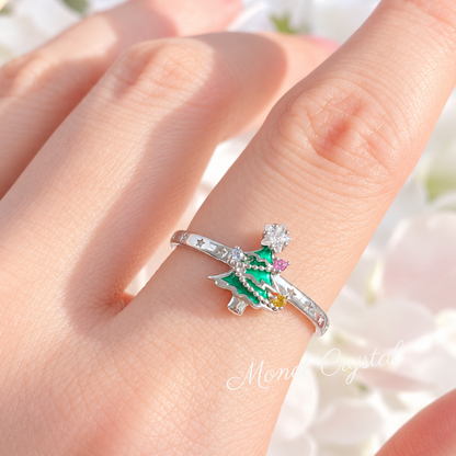 “Merry Night” S925 Sterling Silver Christmas Tree Open Ring