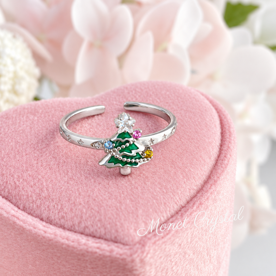 “Merry Night” S925 Sterling Silver Christmas Tree Open Ring
