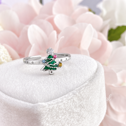 “Merry Night” S925 Sterling Silver Christmas Tree Open Ring