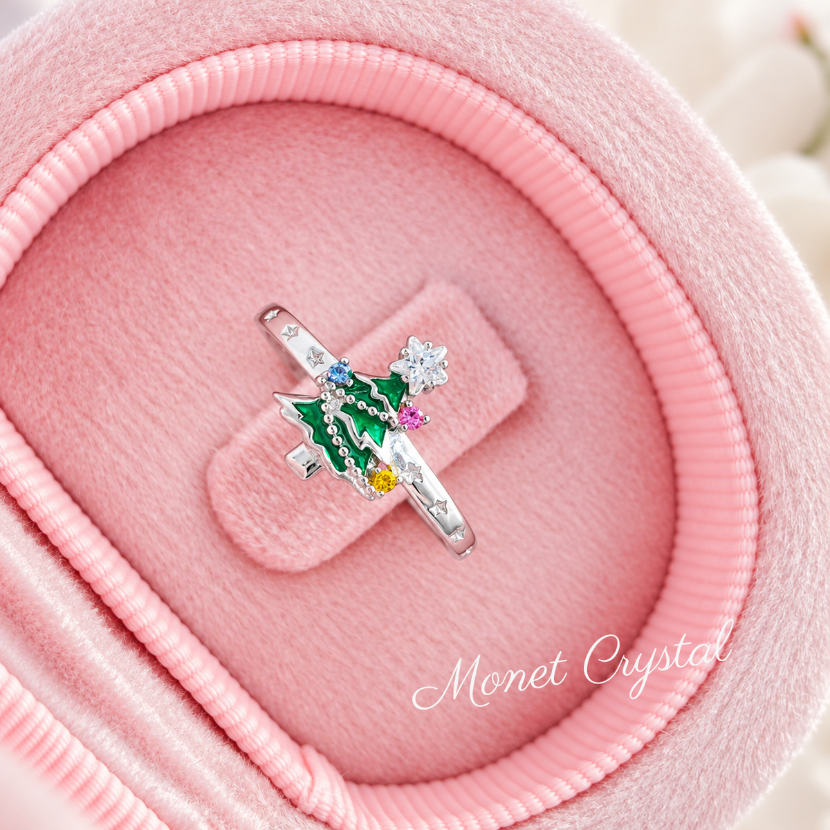 “Merry Night” S925 Sterling Silver Christmas Tree Open Ring
