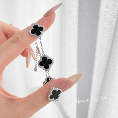 “Midnight Clover” S925 Sterling Silver Black Turquoise Zircon Bracelet