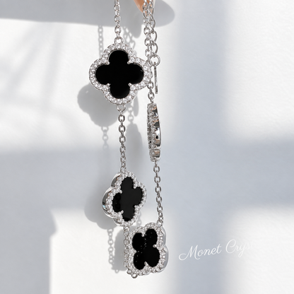 “Midnight Clover” S925 Sterling Silver Black Turquoise Zircon Bracelet