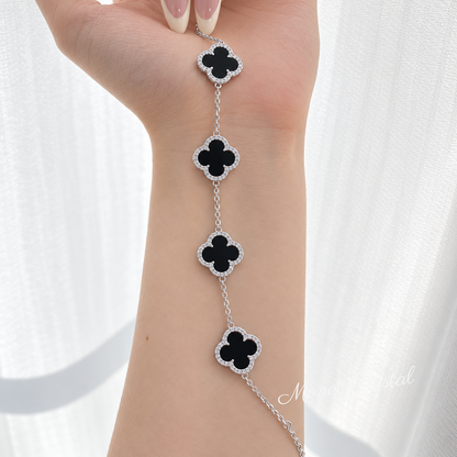 “Midnight Clover” S925 Sterling Silver Black Turquoise Zircon Bracelet
