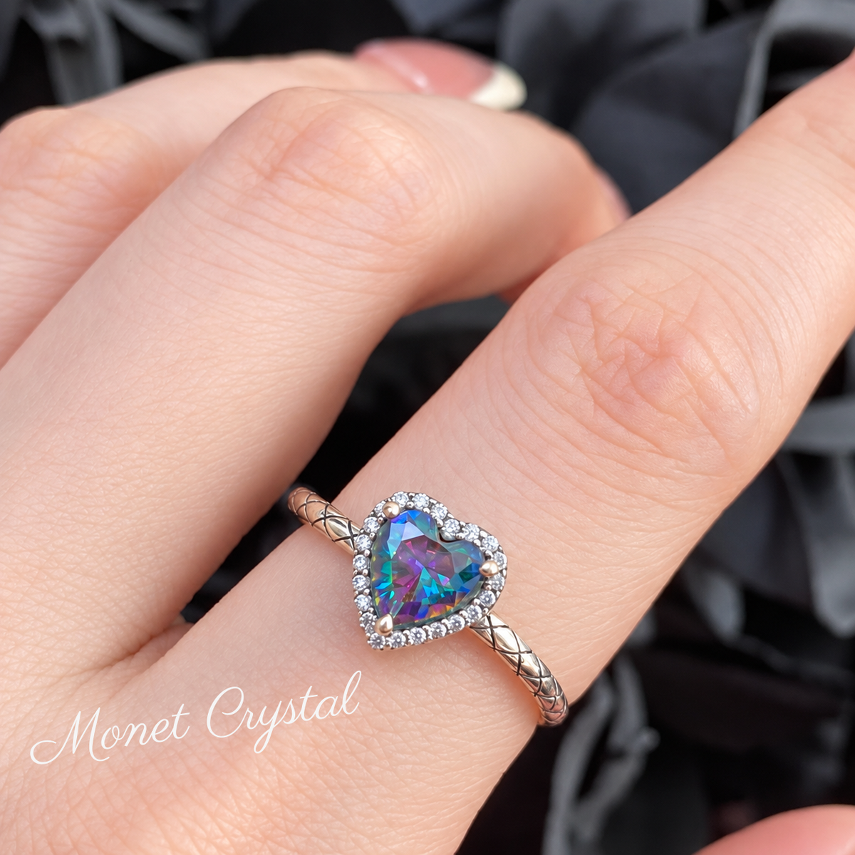 “Midnight Prism” S925 Sterling Silver Multicolor Heart Zircon Ring