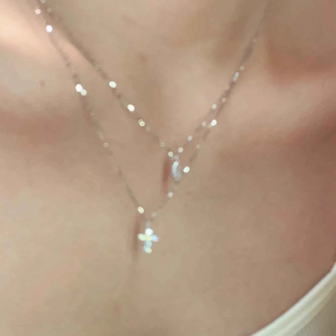 "Mini Double-Chain Cross" 925 Sterling Silver Necklace with 5A Zircon – Petite, Elegant, Faithful