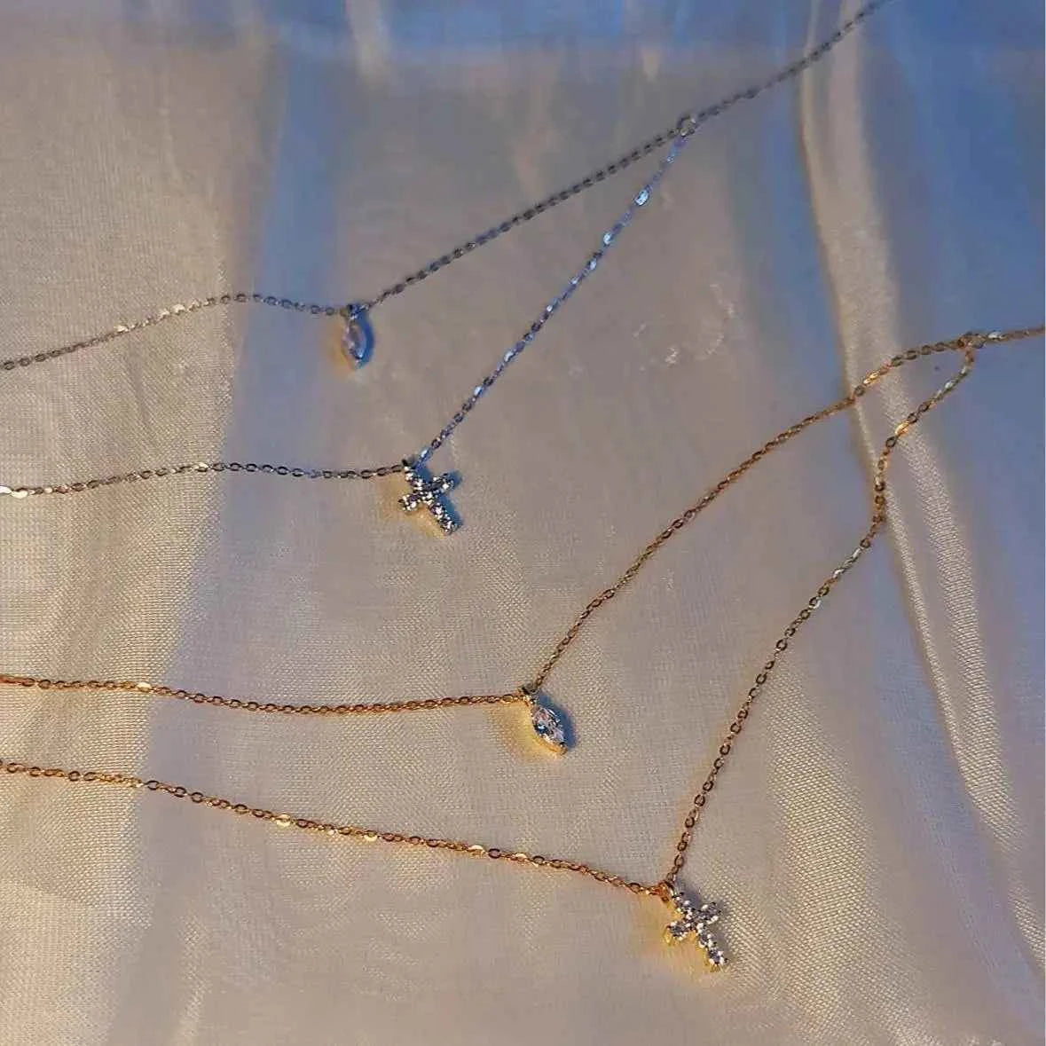 "Mini Double-Chain Cross" 925 Sterling Silver Necklace with 5A Zircon – Petite, Elegant, Faithful