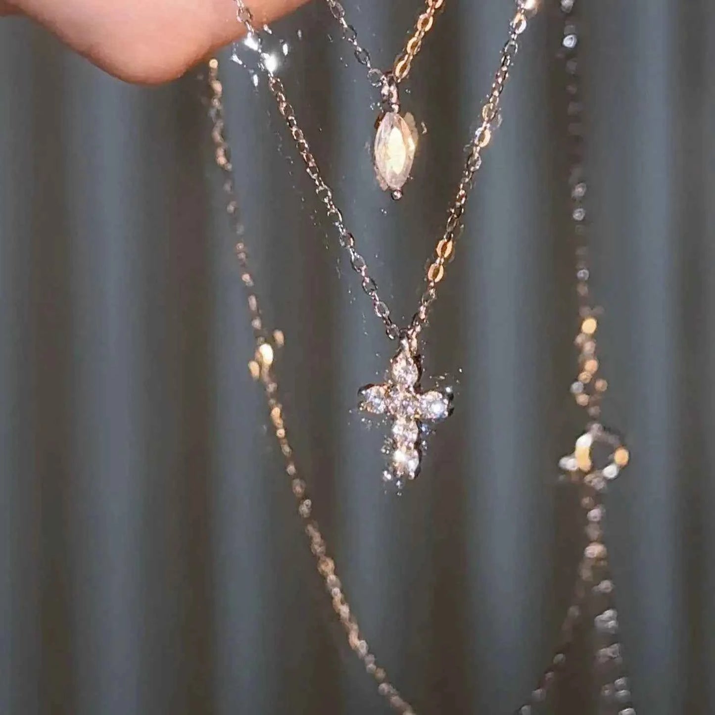 "Mini Double-Chain Cross" 925 Sterling Silver Necklace with 5A Zircon – Petite, Elegant, Faithful