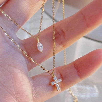 "Mini Double-Chain Cross" 925 Sterling Silver Necklace with 5A Zircon – Petite, Elegant, Faithful