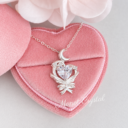 “Moon Letter” S925 Sterling Silver Heart Zircon Necklace