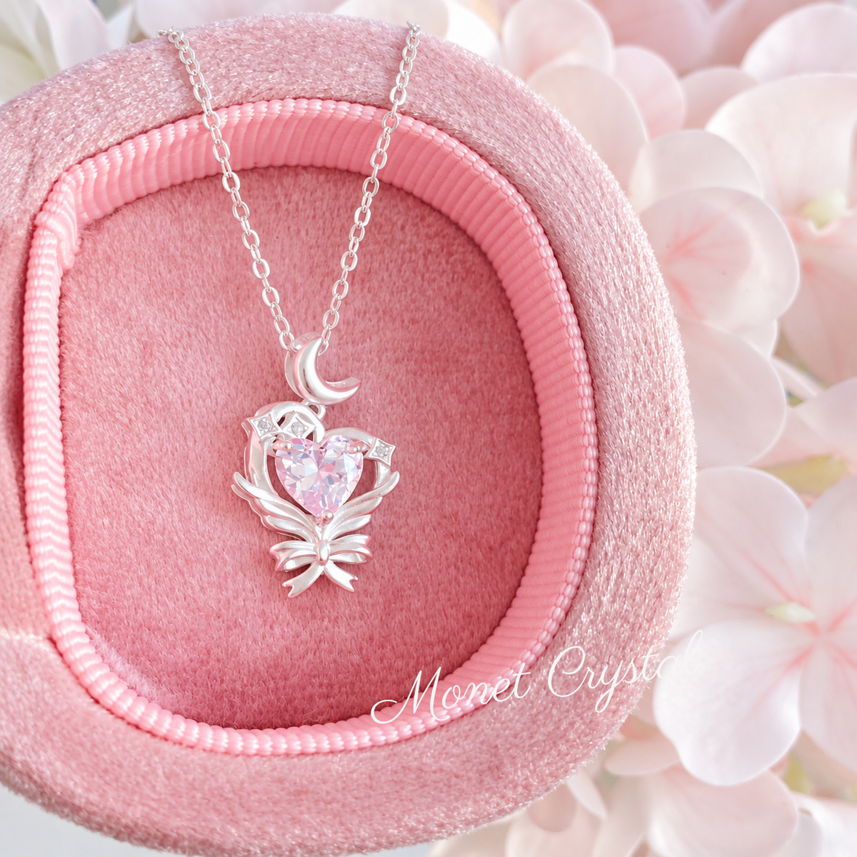 “Moon Letter” S925 Sterling Silver Heart Zircon Necklace