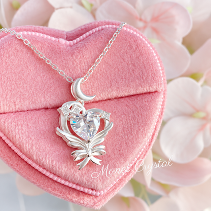 “Moon Letter” S925 Sterling Silver Heart Zircon Necklace