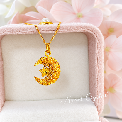 “Moon Weaver” S925 Sterling Silver Moon & Star Necklace