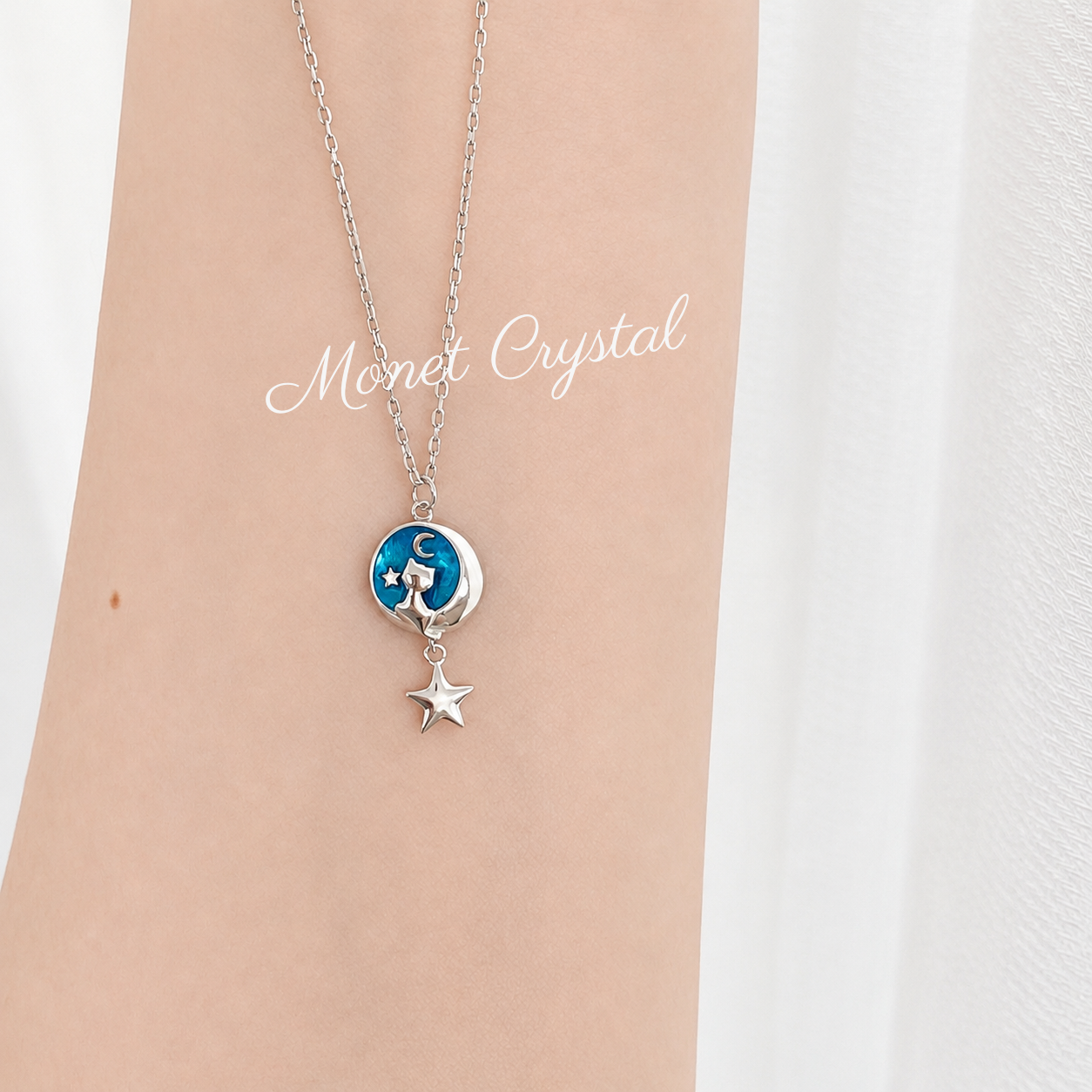 “Moonlit Star Kitty” S925 Sterling Silver Moon Cat Star Necklace