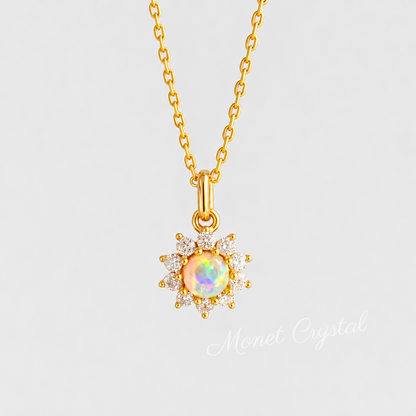 “Morning Halo” 10K Gold Plated S925 Sterling Silver Opal Sun Necklace