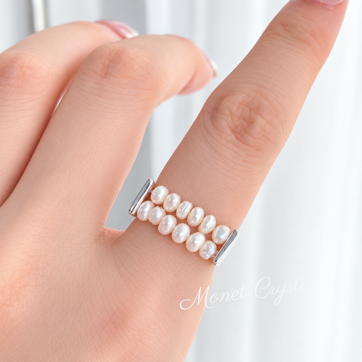 “Natural Line” S925 Sterling Silver Baroque Pearl Ring