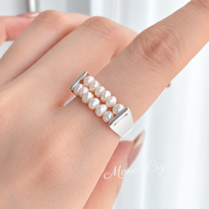 “Natural Line” S925 Sterling Silver Baroque Pearl Ring