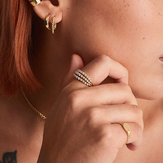 "Triple Gleam" 925 Sterling Silver Three-Row Pavé Zircon Ring