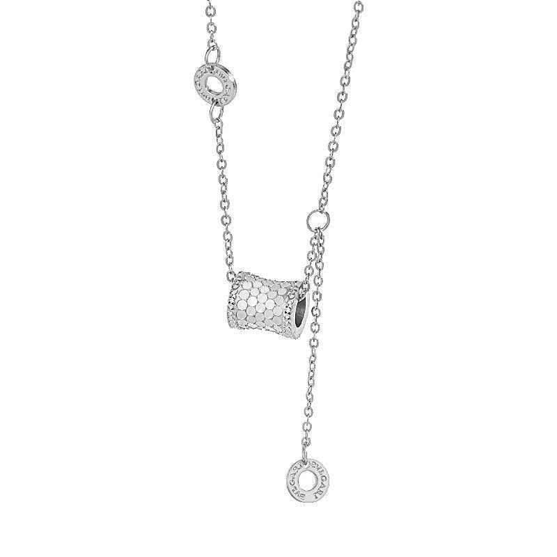 “Gilded Curve” 925 Sterling Silver Textured Barrel Pendant Necklace