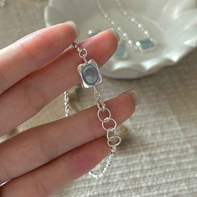 "Ocean Pillow" 925 Sterling Silver Aquamarine-Blue Jewelry Set