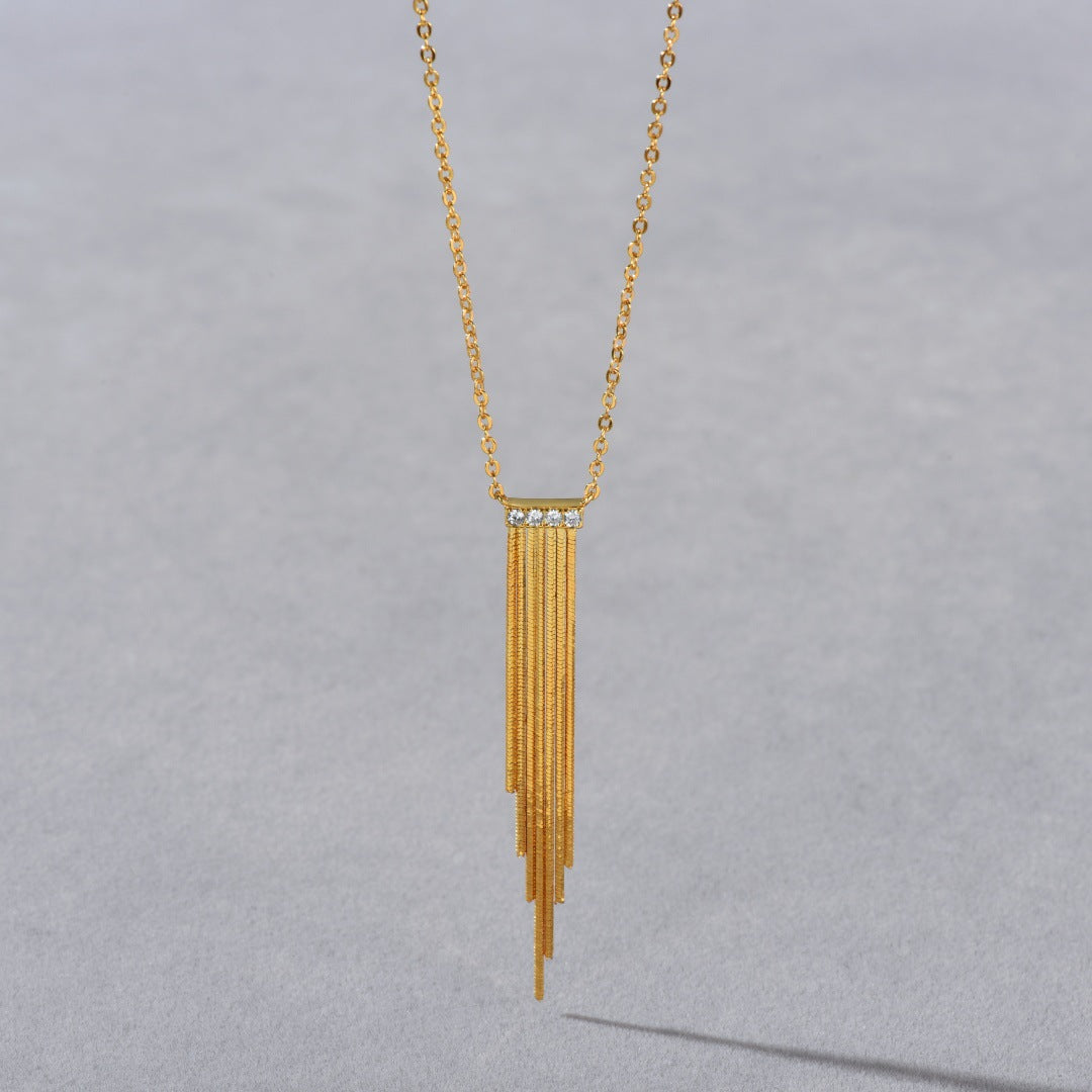 Golden Cascade 18K Gold-Plated Brass Zircon Fringe Necklace
