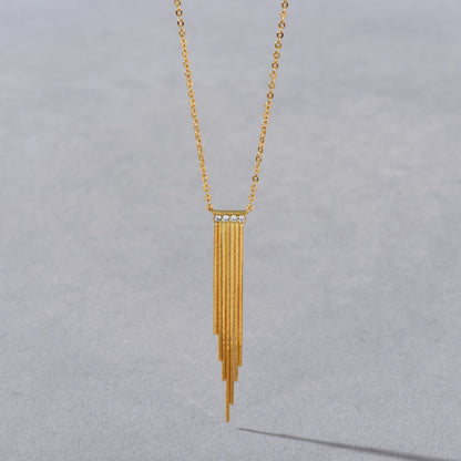 Golden Cascade 18K Gold-Plated Brass Zircon Fringe Necklace