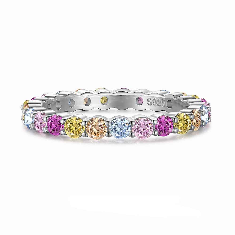 “Dopamine Spectrum” 925 Sterling Silver Rainbow Eternity Ring