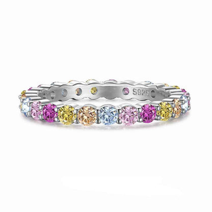 “Dopamine Spectrum” 925 Sterling Silver Rainbow Eternity Ring
