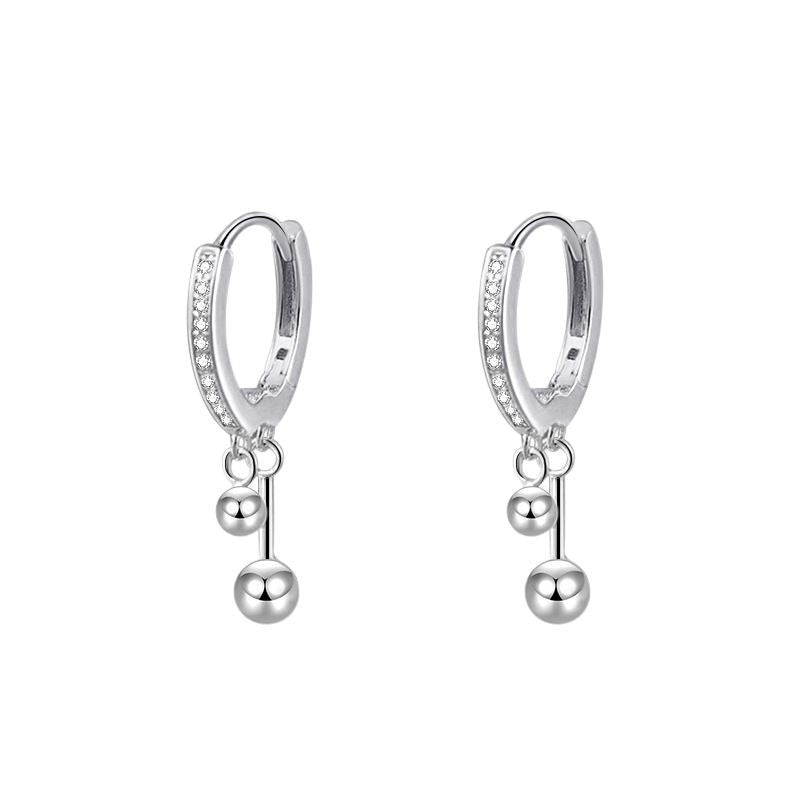 “Silent Line” 925 Sterling Silver Pavé Huggie Drop Earrings