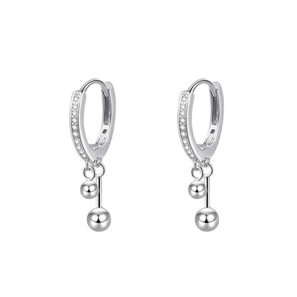 “Silent Line” 925 Sterling Silver Pavé Huggie Drop Earrings