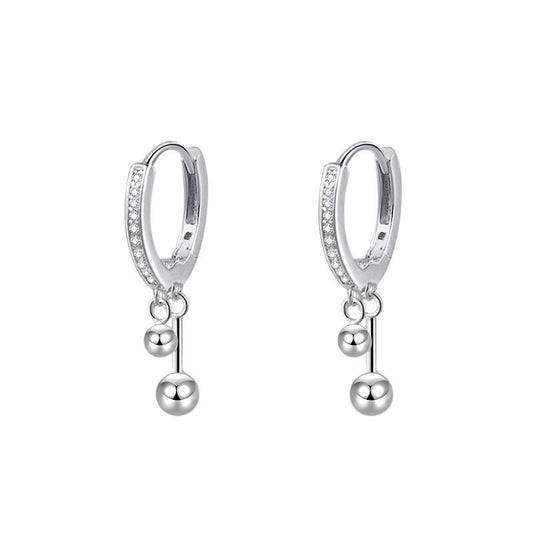 “Silent Line” 925 Sterling Silver Pavé Huggie Drop Earrings