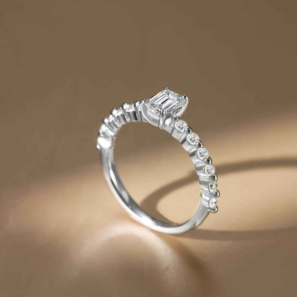“Luminous Promise” 925 Sterling Silver 0.6CT Emerald-Cut Moissanite Ring