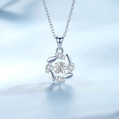 “Lucky Sheaf” S925 Sterling Silver Blue Zircon Moving Pendant Necklace