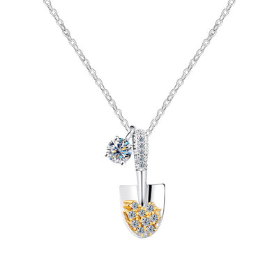 “Lucky Shovel Spark” 925 Sterling Silver Moissanite Shovel Pendant Necklace