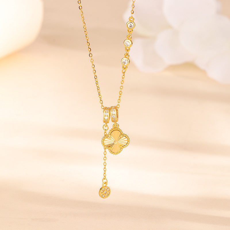 “Lucky Radiance” S925 Sterling Silver Asymmetrical Clover Necklace