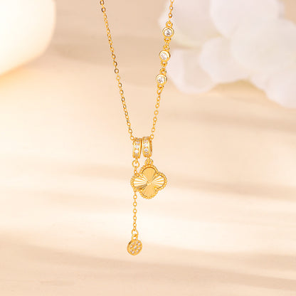“Lucky Radiance” S925 Sterling Silver Asymmetrical Clover Necklace