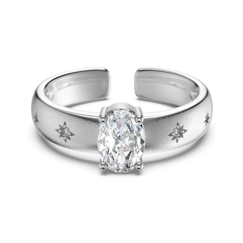"Starlit Gleam" 925 Sterling Silver Oval-Cut Open Ring