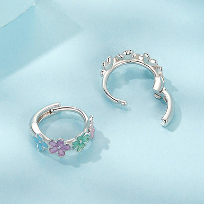 “Pastel Bloom” S925 Sterling Silver Colorful Floral Huggie Earrings